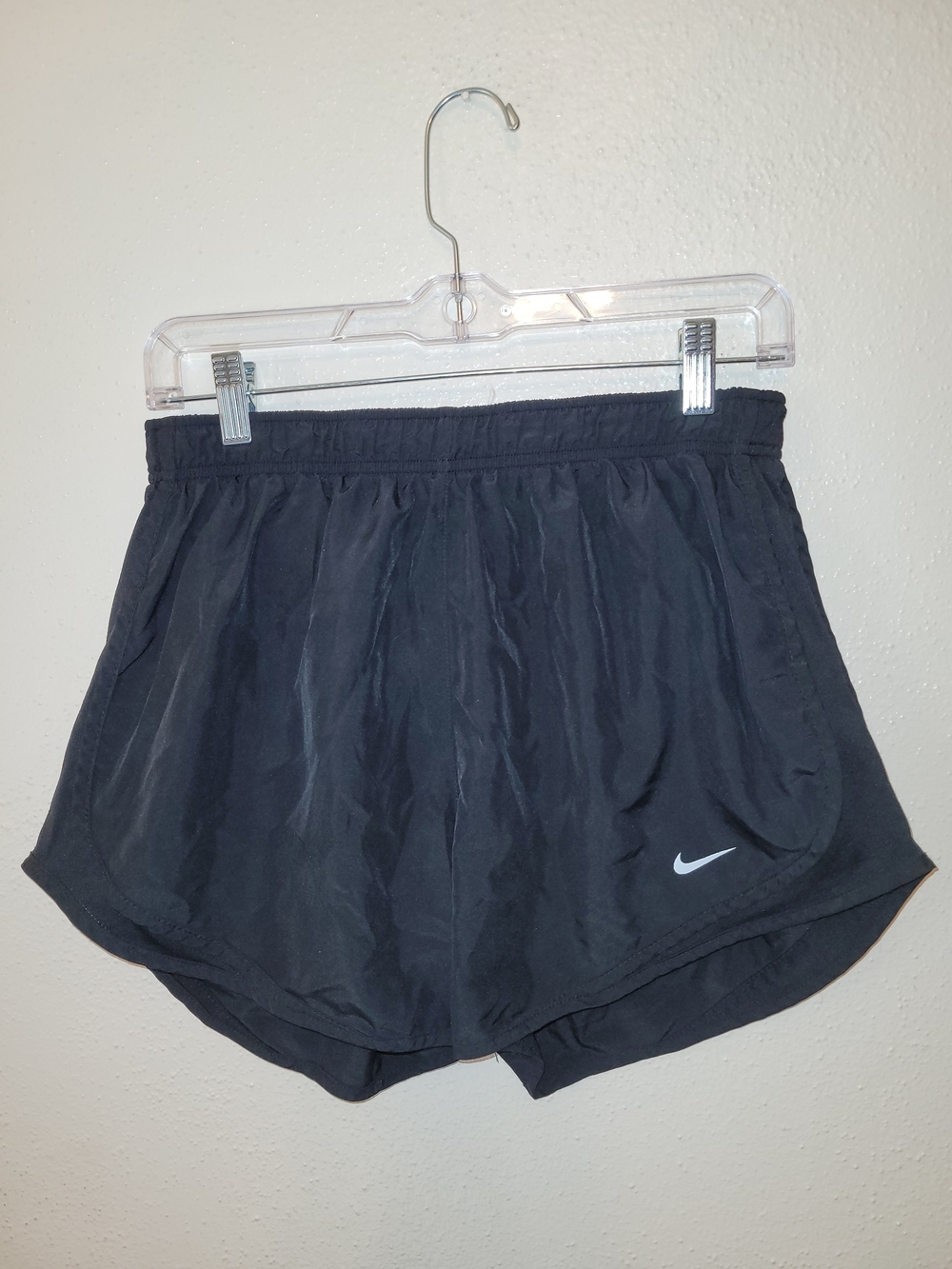 Nike Women’s Black Dri Fit Lined Athletic Running Shorts with White Swoosh Large